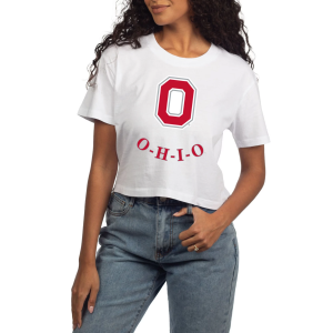 chicka-d Women's Ohio State Buckeyes White OHIO Short Sleeve T-Shirt, Large