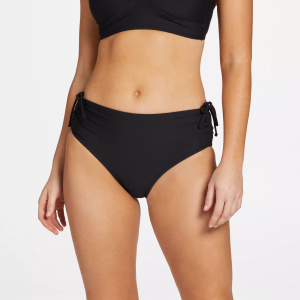 CALIA Women's Mid Rise Ruched Side Swim Bottom, 1X, Pure Black