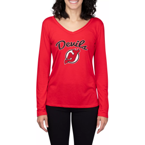 Concepts Sport Women's New Jersey Devils Marathon Knit Long Sleeve T-Shirt, Small, Red