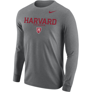 Nike Men's Harvard Crimson Grey Core Cotton Graphic Long Sleeve T-Shirt, Small, Gray