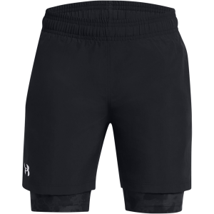 Under Armour Boys' Woven 2-In-1 Shorts, XS, Black/Black