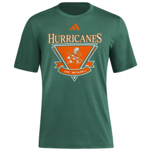 adidas Men's Miami Hurricanes Light Green Echoes of the Past Short Sleeve T-Shirt, Small
