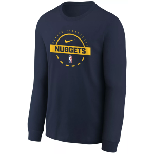Nike Youth Denver Nuggets Navy On Court Practice Long Sleeve T-Shirt, Large, Blue