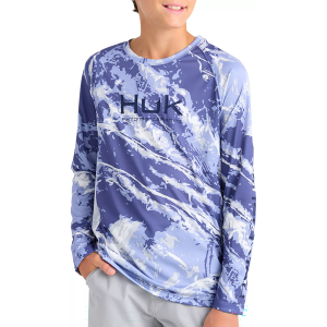 HUK Boys' Mossy Oak Pursuit Performance Long Sleeve Shirt, Small, Skipper Blue