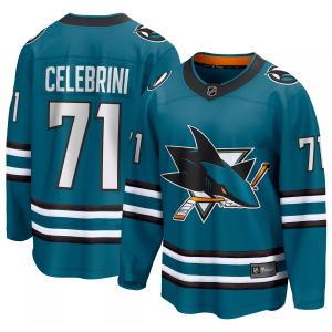 NHL Men's San Jose Sharks Macklin Celebrini #71 2024-2025 Home Replica Jersey, Small, Blue