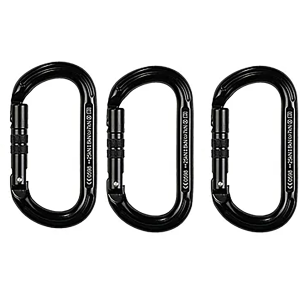 Trango Oval K Screwlock Carabiner 3 Pack, Black