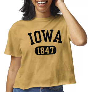 League-Legacy Women's Iowa Hawkeyes Gold Clothesline Cotton Cropped T-Shirt, Small, Yellow