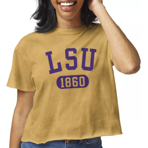 League-Legacy Women's LSU Tigers Gold Clothesline Cotton Cropped T-Shirt, Small, Yellow