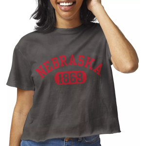 League-Legacy Women's Nebraska Cornhuskers Clothesline Cotton Cropped Black T-Shirt, Small