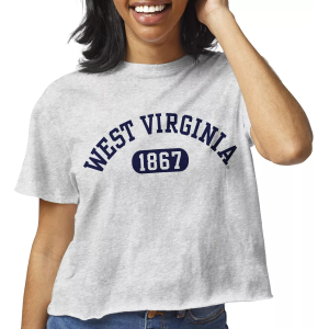League-Legacy Women's West Virginia Mountaineers Grey Clothesline Cotton Cropped T-Shirt, Small, Gray