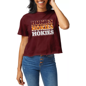 League-Legacy Women's Virginia Tech Hokies Maroon Clothesline Cotton Crop T-Shirt, Small, Red