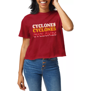 League-Legacy Women's Iowa State Cyclones Cardinal Clothesline Cotton Crop T-Shirt, Small, Red