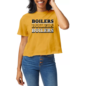 League-Legacy Women's Purdue Boilermakers Old Gold Clothesline Cotton Crop T-Shirt, Small, Yellow