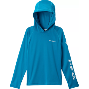 Columbia Kids' PFG Terminal Tackle Hoodie, Medium, Blue Echo/White Logo