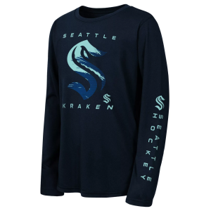 NHL Youth Seattle Kraken Navy 'Seize The Win' Long Sleeve T-Shirt, Medium, Blue
