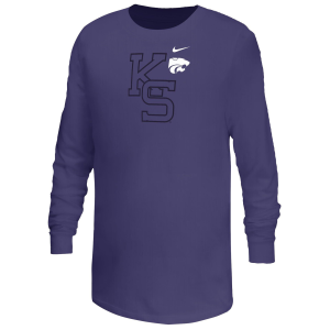 Nike Youth Kansas State Wildcats Purple Core Cotton Mascot Logo Long Sleeve T-Shirt, Medium