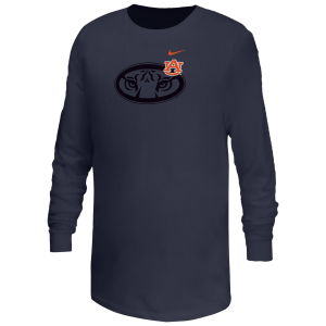 Nike Youth Auburn Tigers Navy Core Cotton Mascot Logo Long Sleeve T-Shirt, Small, Blue