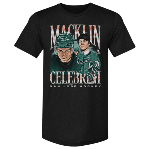500 LEVEL Men's San Jose Macklin Celebrini #71 Black Vintage T-Shirt, Medium