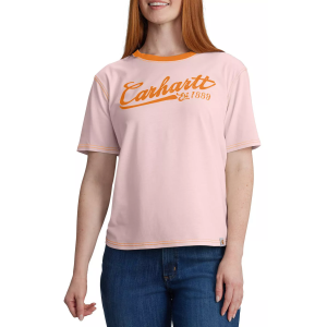 Carhartt Women's TENCEL(TM) Fiber Ringer Short Sleeve Graphic Tee, XS, Soft Rose