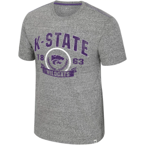 Colosseum Men's Kansas State Wildcats Heather Grey Pop Pop Short Sleeve T-Shirt, Small, Gray