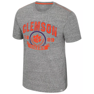 Colosseum Men's Clemson Tigers Heather Grey Pop Pop Short Sleeve T-Shirt, Medium, Gray