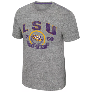 Colosseum Men's LSU Tigers Heather Grey Pop Pop Short Sleeve T-Shirt, Small, Gray