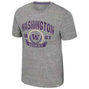 Colosseum Men's Washington Huskies Heather Grey Pop Pop Short Sleeve T-Shirt, Small, Gray