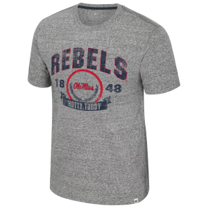Colosseum Men's Ole Miss Rebels Heather Grey Pop Pop Short Sleeve T-Shirt, Large, Gray