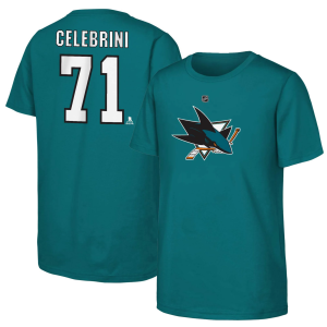 NHL Youth San Jose Sharks Macklin Celebrini #71 Teal T-Shirt, Large, Blue