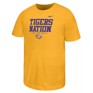 Nike Youth LSU Tigers Gold Core Cotton Football Nation Short Sleeve T-Shirt, Large, Yellow