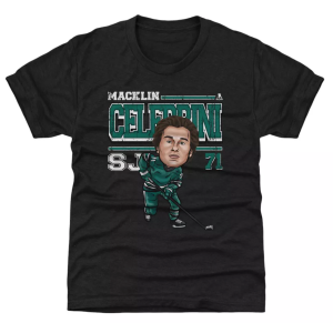 500 LEVEL Youth San Jose Macklin Celebrini #71 Cartoon Black T-Shirt, Medium