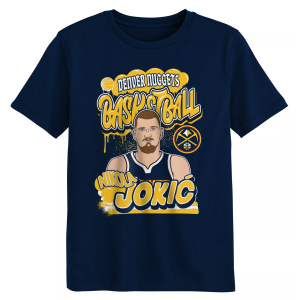Outerstuff Boys' Denver Nuggets Nikola Jokic Navy Baller Short Sleeve T-Shirt, Small, Blue
