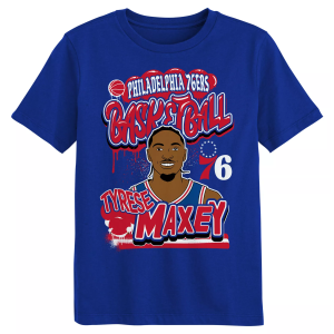Outerstuff Boys' Philadelphia 76ers Tyrese Maxey Royal Baller Short Sleeve T-Shirt, Small, Blue
