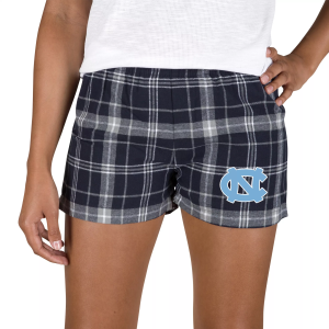 Concepts Sport Women's North Carolina Tar Heels Navy/Grey Plaid Ultimate Flannel Shorts, Small, Blue