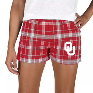 Concepts Sport Women's Oklahoma Sooners Crimson/Grey Plaid Ultimate Flannel Shorts, Small, Red