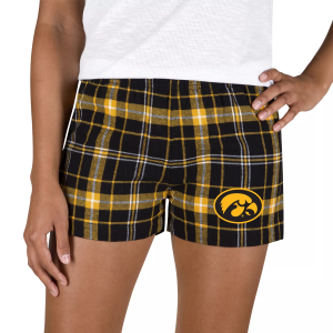 Concepts Sport Women's Iowa Hawkeyes Black/Gold Plaid Ultimate Flannel Shorts, Small