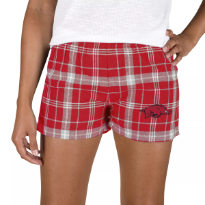 Concepts Sport Women's Arkansas Razorbacks Cardinal/Grey Plaid Ultimate Flannel Shorts, Small, Red