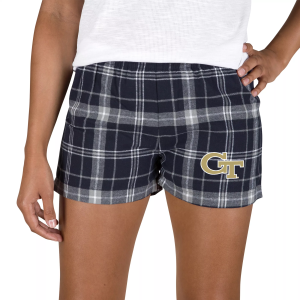 Concepts Sport Women's Georgia Tech Yellow Jackets Blue/Grey Plaid Ultimate Flannel Shorts, Small