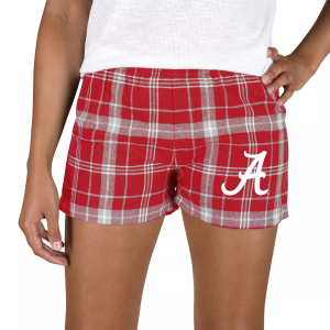 Concepts Sport Women's Alabama Crimson Tide Crimson/Grey Plaid Ultimate Flannel Shorts, Small, Red