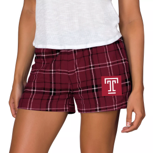 Concepts Sport Women's Temple Owls Cherry/Black Plaid Ultimate Flannel Shorts, Small, Red
