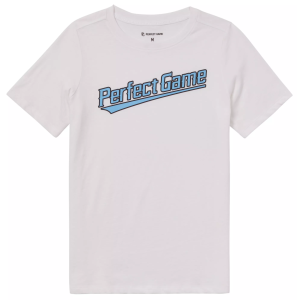 Perfect Game Boys' Baseline Short Sleeve Shirt, Small, White/Academy Blue