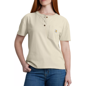 Carhartt Women's Loose Fit Heavyweight Henley Short Sleeve Tee, XS, Oat Milk