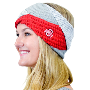 ZooZatZ Women's Ohio State Buckeyes Grey/Red Criss Cross Headband, Gray