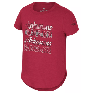 Colosseum Girls' Arkansas Razorbacks Cardinal Flame Princess Short Sleeve T-Shirt, Small, Red