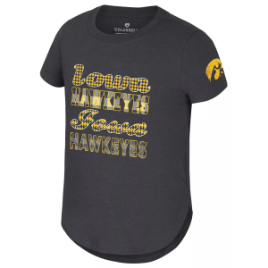 Colosseum Girls' Iowa Hawkeyes Black Flame Princess Short Sleeve T-Shirt, Medium