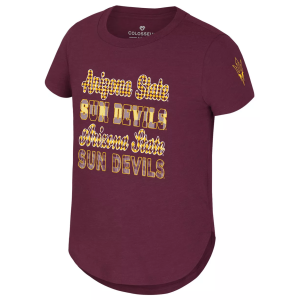 Colosseum Girls' Arizona State Sun Devils Maroon Flame Princess Short Sleeve T-Shirt, Medium, Red
