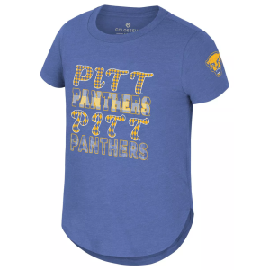 Colosseum Girls' Pitt Panthers Royal Flame Princess Short Sleeve T-Shirt, Medium, Blue