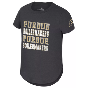 Colosseum Girls' Purdue Boilermakers Black Flame Princess Short Sleeve T-Shirt, Medium