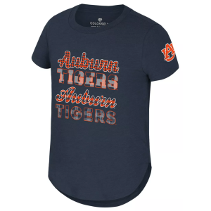 Colosseum Girls' Auburn Tigers Navy Flame Princess Short Sleeve T-Shirt, Medium, Blue