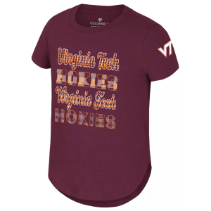 Colosseum Girls' Virginia Tech Hokies Maroon Flame Princess Short Sleeve T-Shirt, Medium, Red